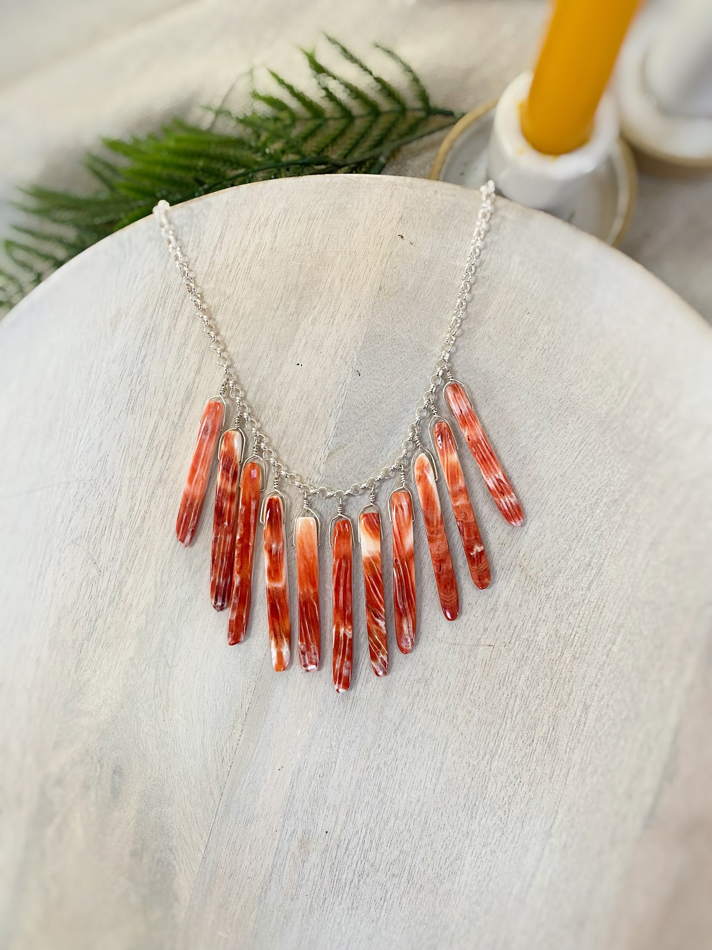 Coral Fringe Collar Necklace