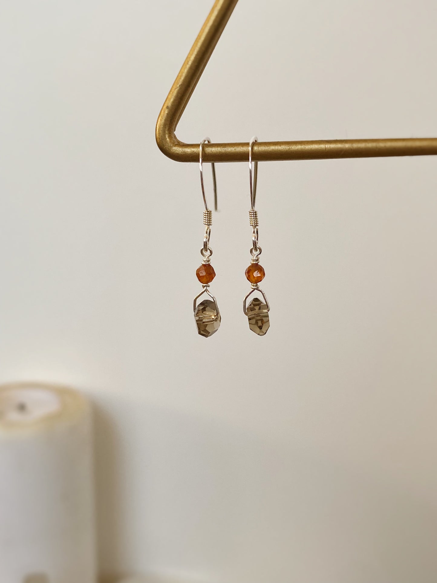 Smoky Quartz & Carnelian Micro Earrings