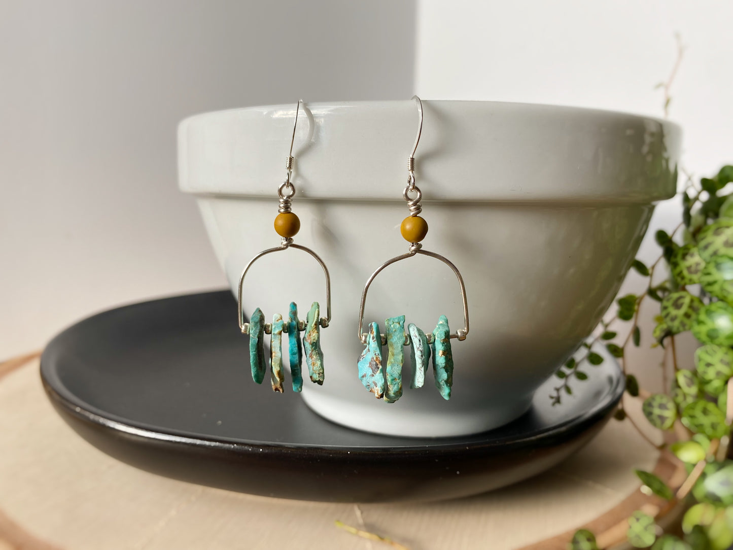 Raw Turquoise & Moukite Jasper Arch Earrings