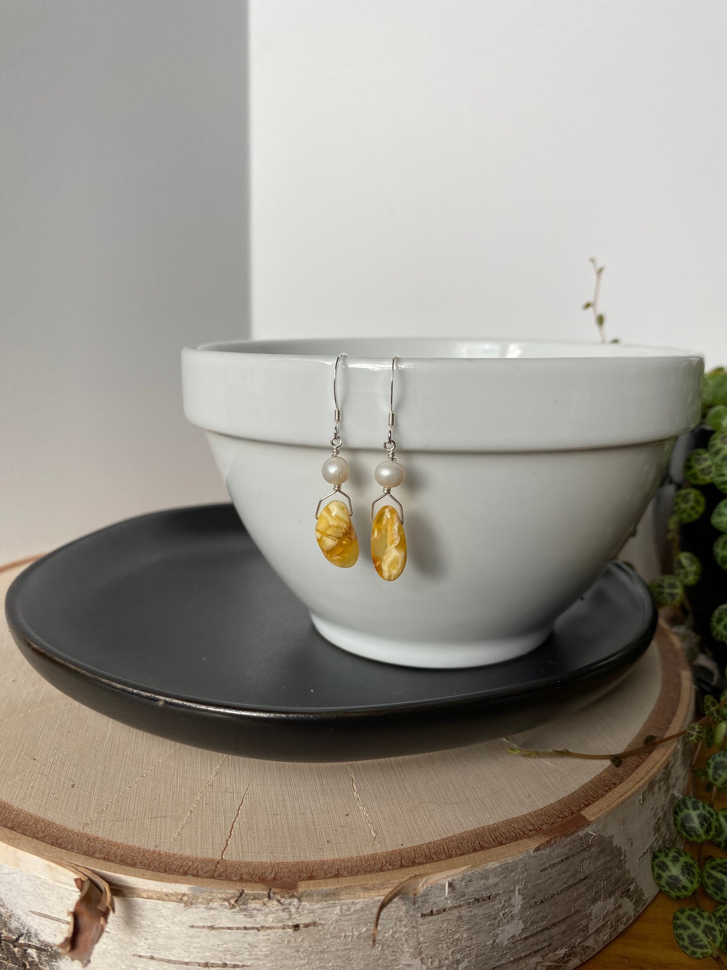 Baltic Amber & Freshwater Pearl Earrings