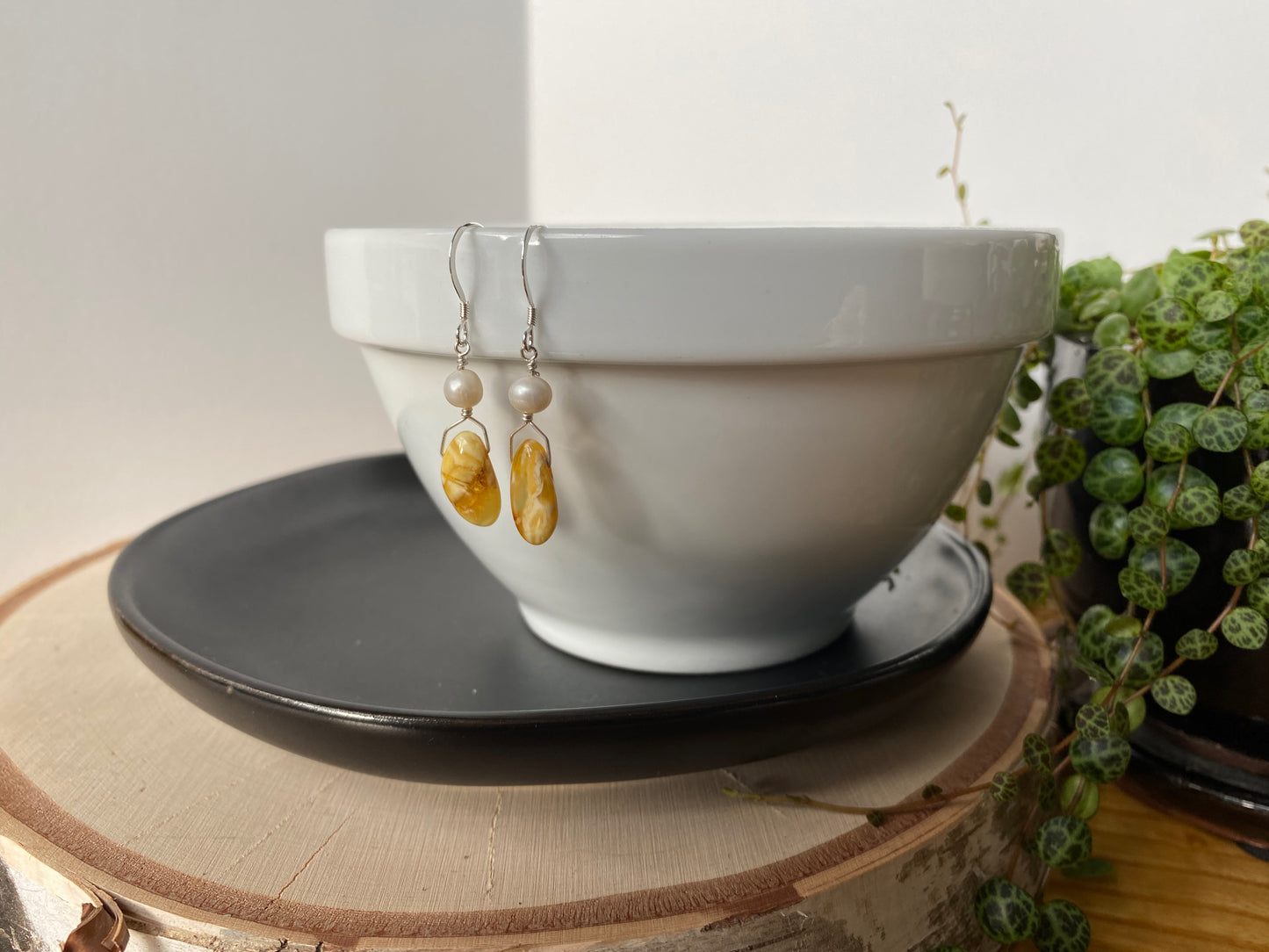 Baltic Amber & Freshwater Pearl Earrings