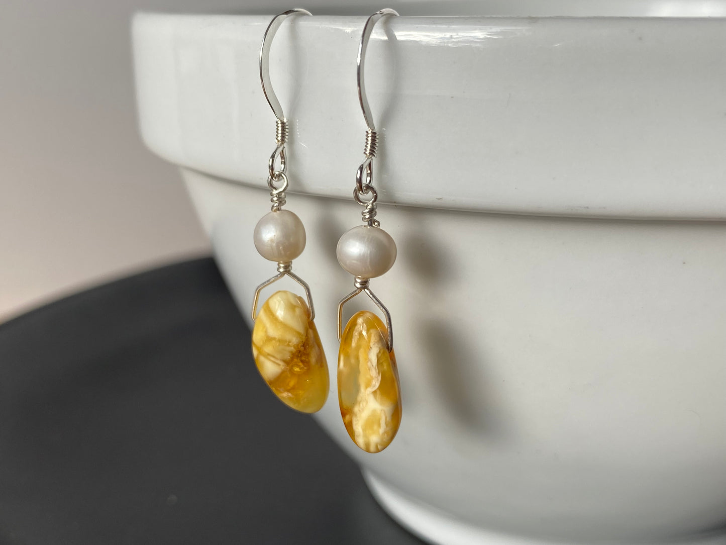 Baltic Amber & Freshwater Pearl Earrings