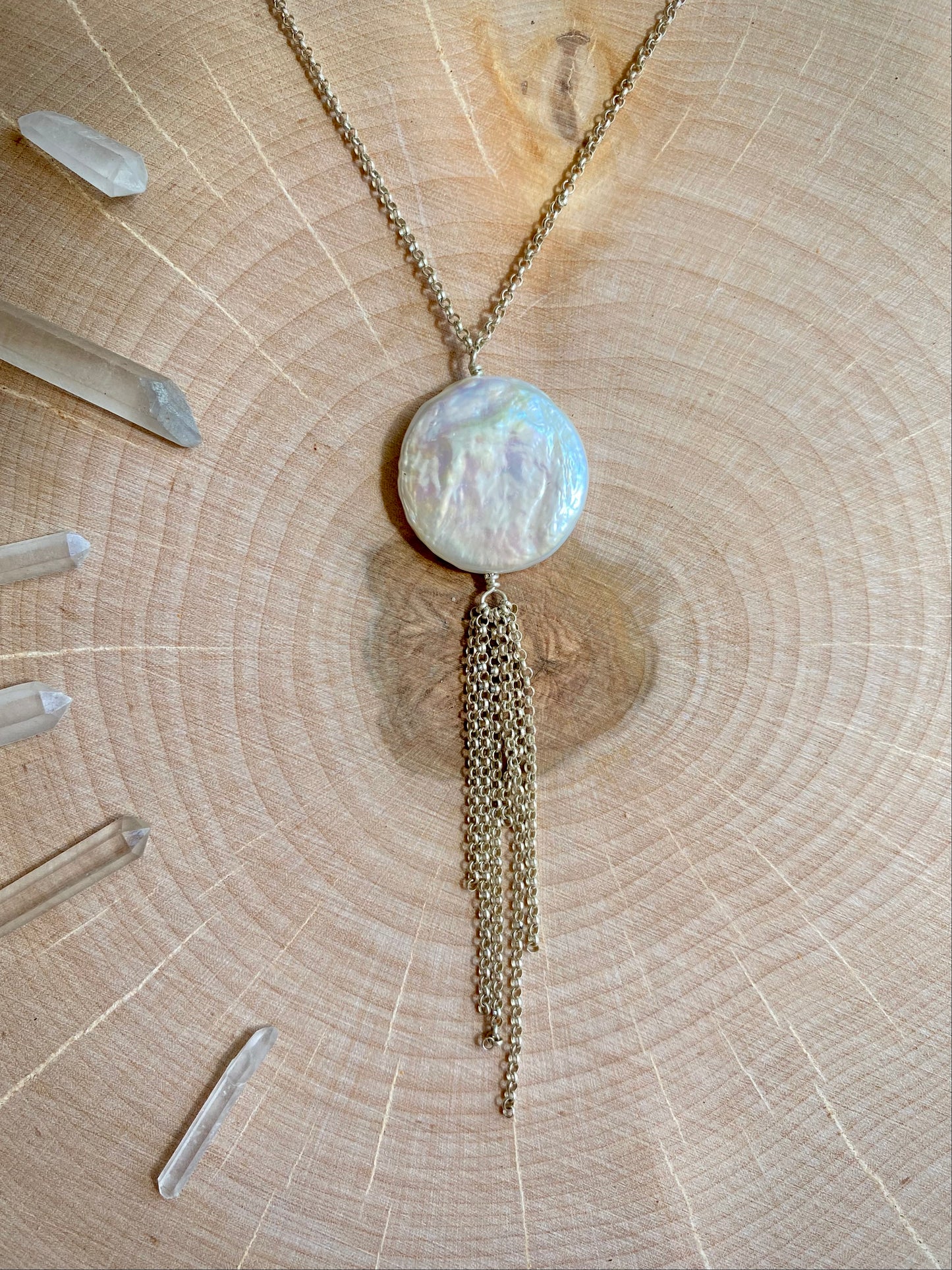 Freshwater Pearl Coin & Sterling Fringe Necklace