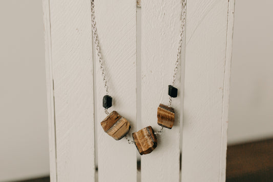 XL Raw Tiger Eye & Black Tourmaline Necklace