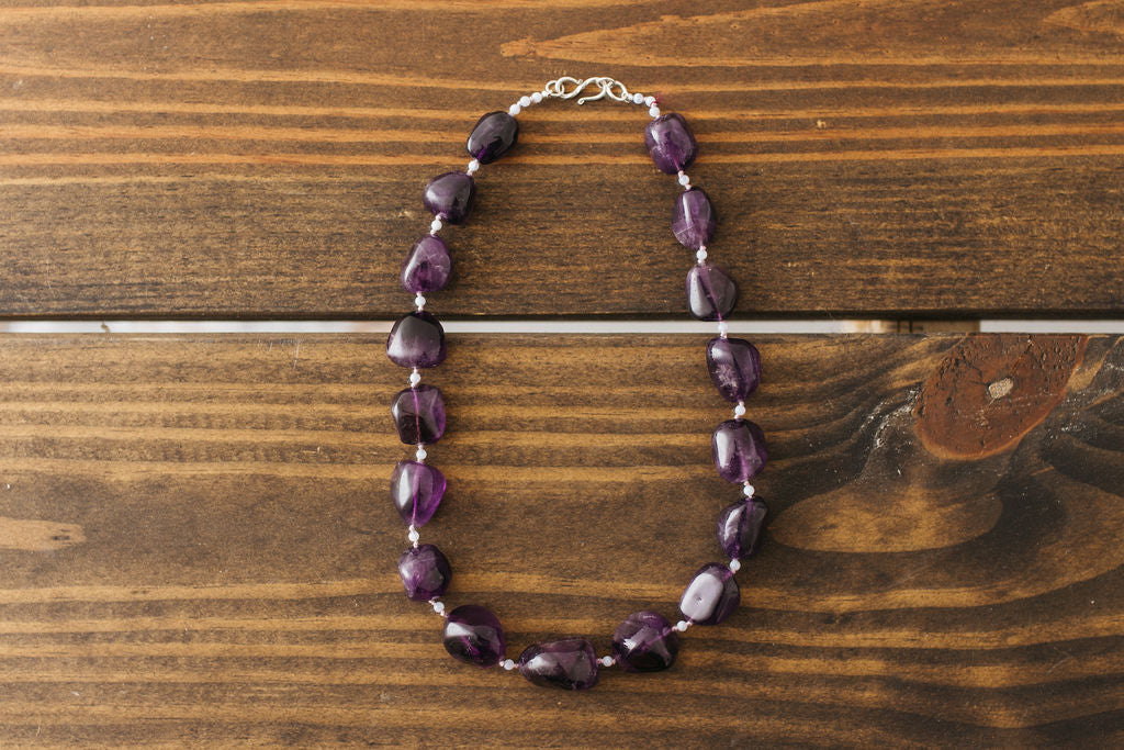 Large Amethyst & Chalcedony Statement Necklace