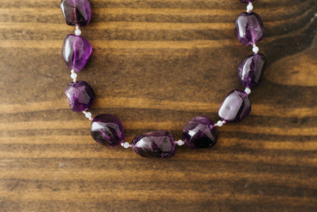 Large Amethyst & Chalcedony Statement Necklace