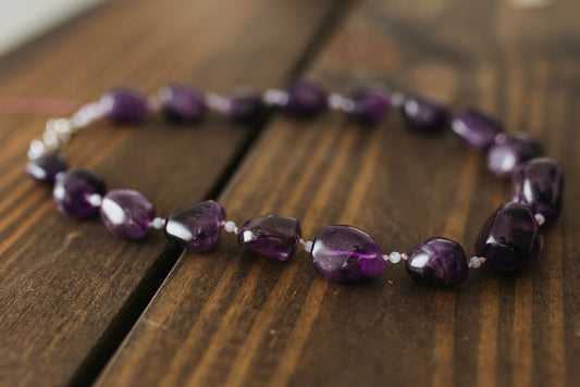 Large Amethyst & Chalcedony Statement Necklace