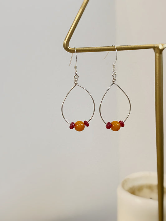 Baltic Amber & Ruby Hoop Earrings