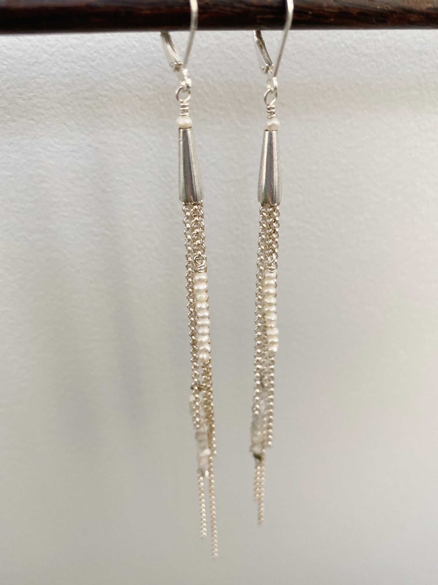 Diamond & Freshwater Pearl Chain Fringe Earrings