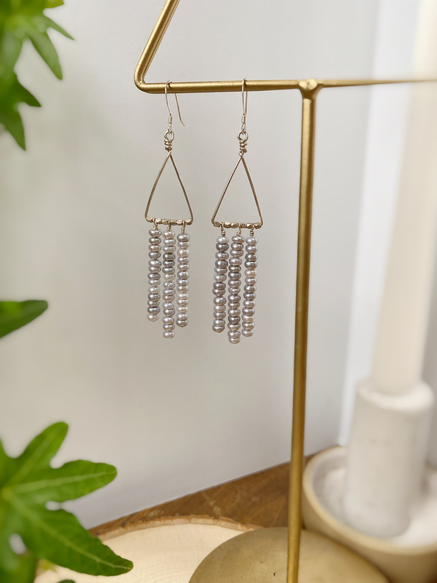 Grey Freshwater Pearl Fringe Earrings