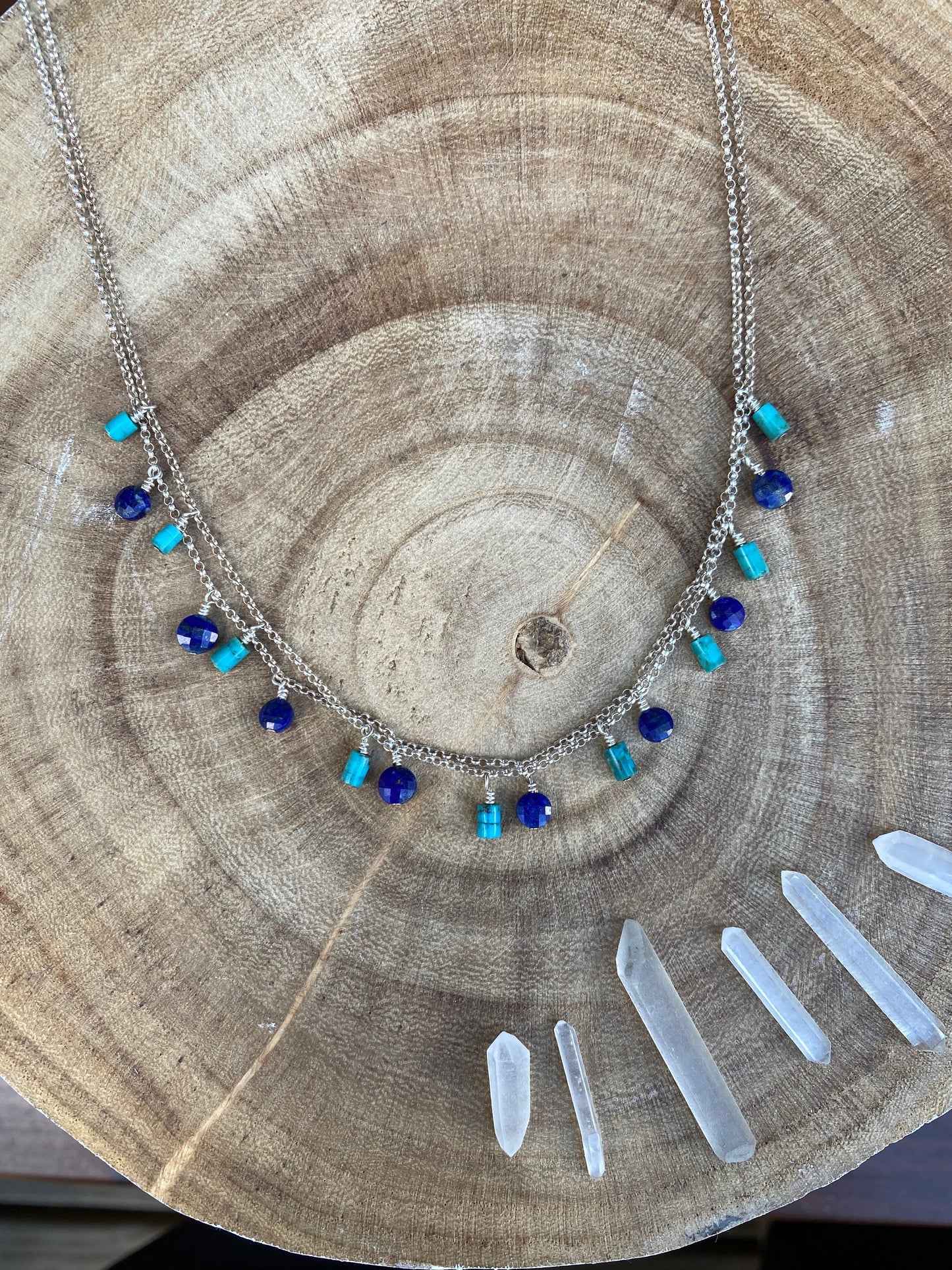 Small Turquoise & Lapis Lazuli Double Chain Necklace