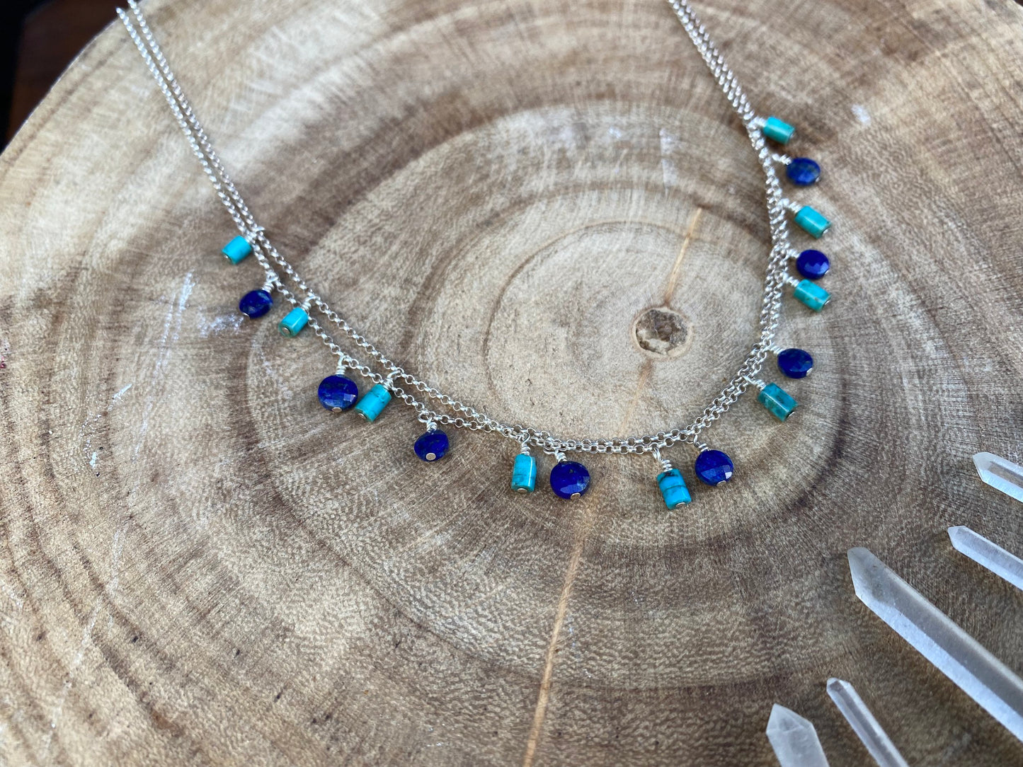 Small Turquoise & Lapis Lazuli Double Chain Necklace