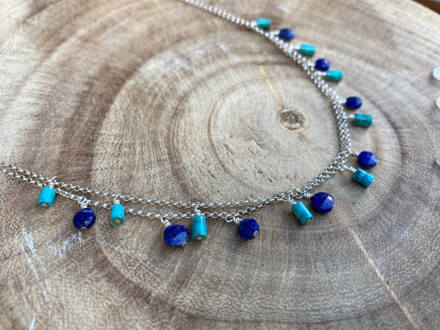 Small Turquoise & Lapis Lazuli Double Chain Necklace