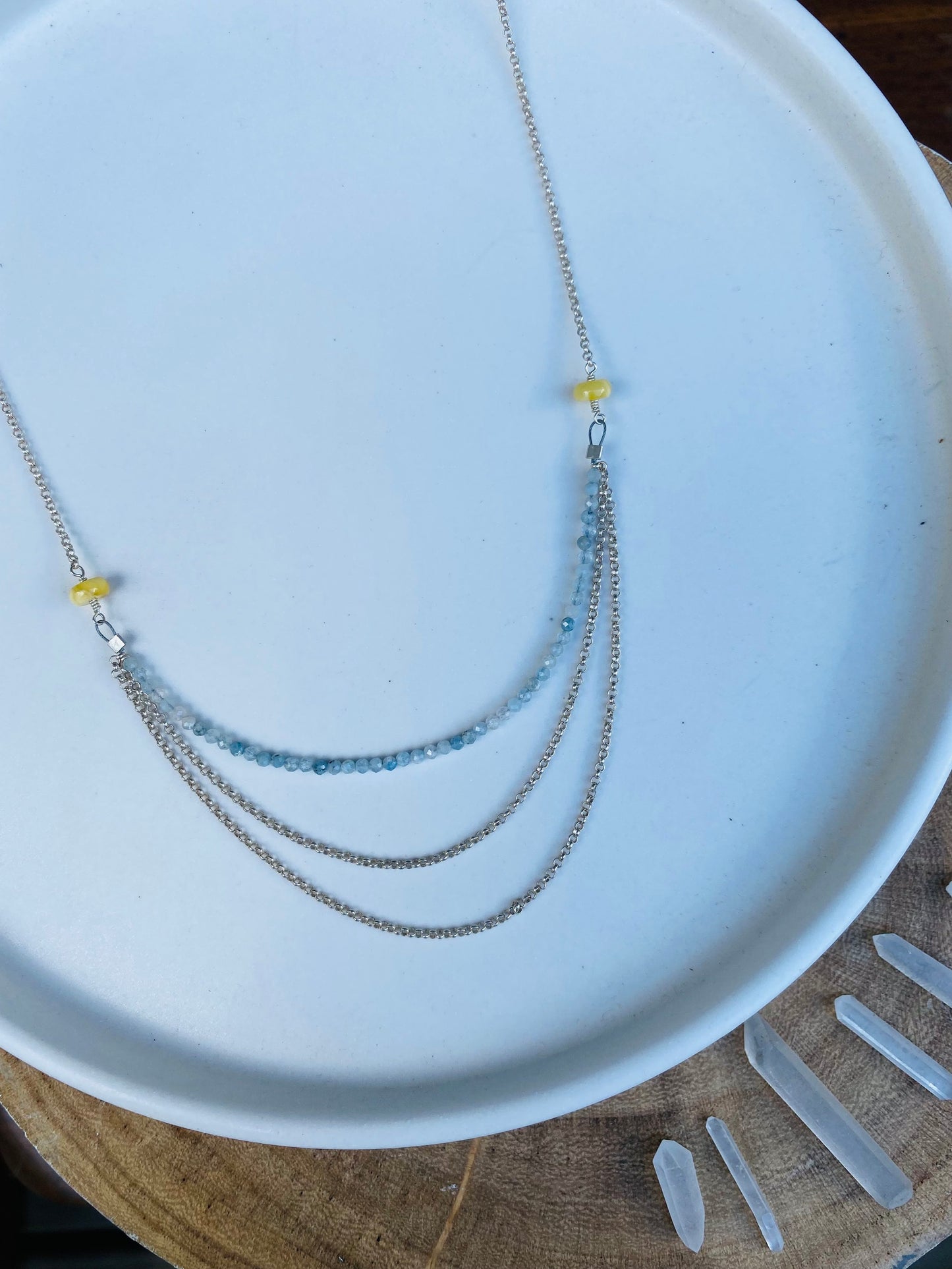 Aquamarine & Baltic Amber Draped Chain Necklace