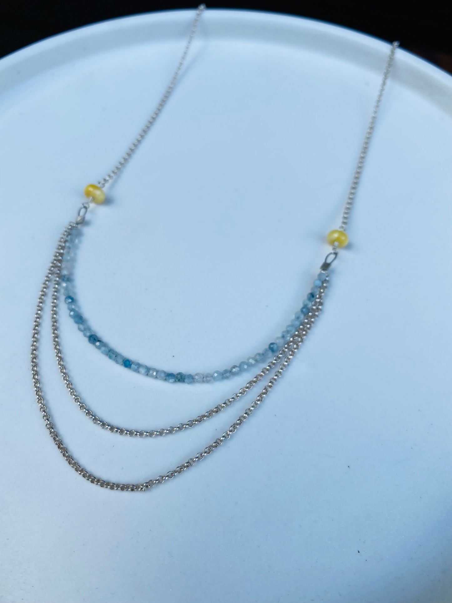 Aquamarine & Baltic Amber Draped Chain Necklace