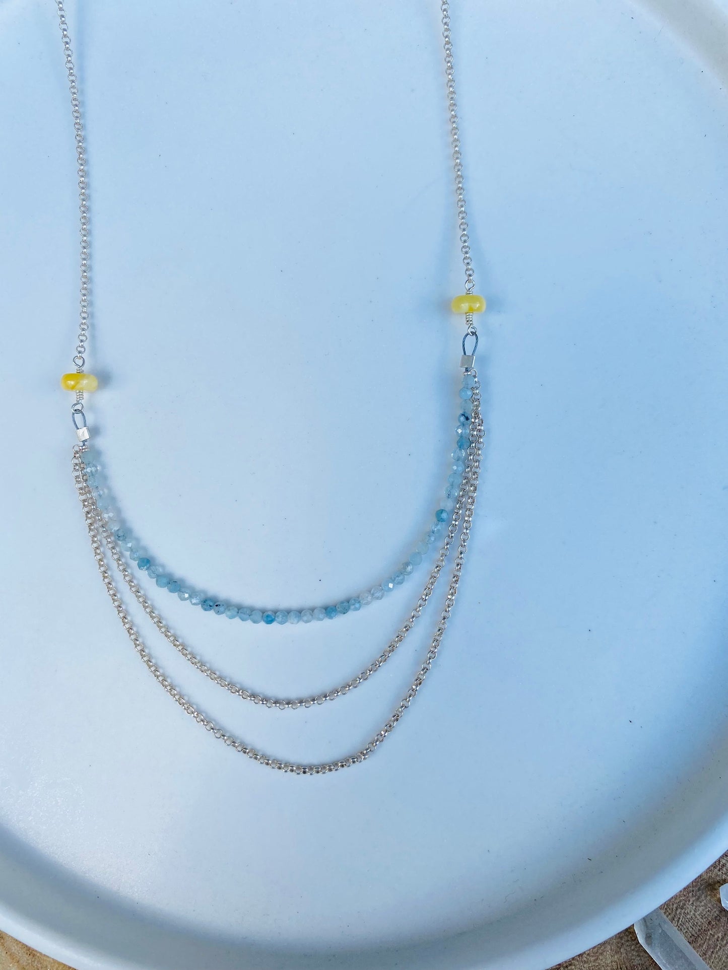 Aquamarine & Baltic Amber Draped Chain Necklace