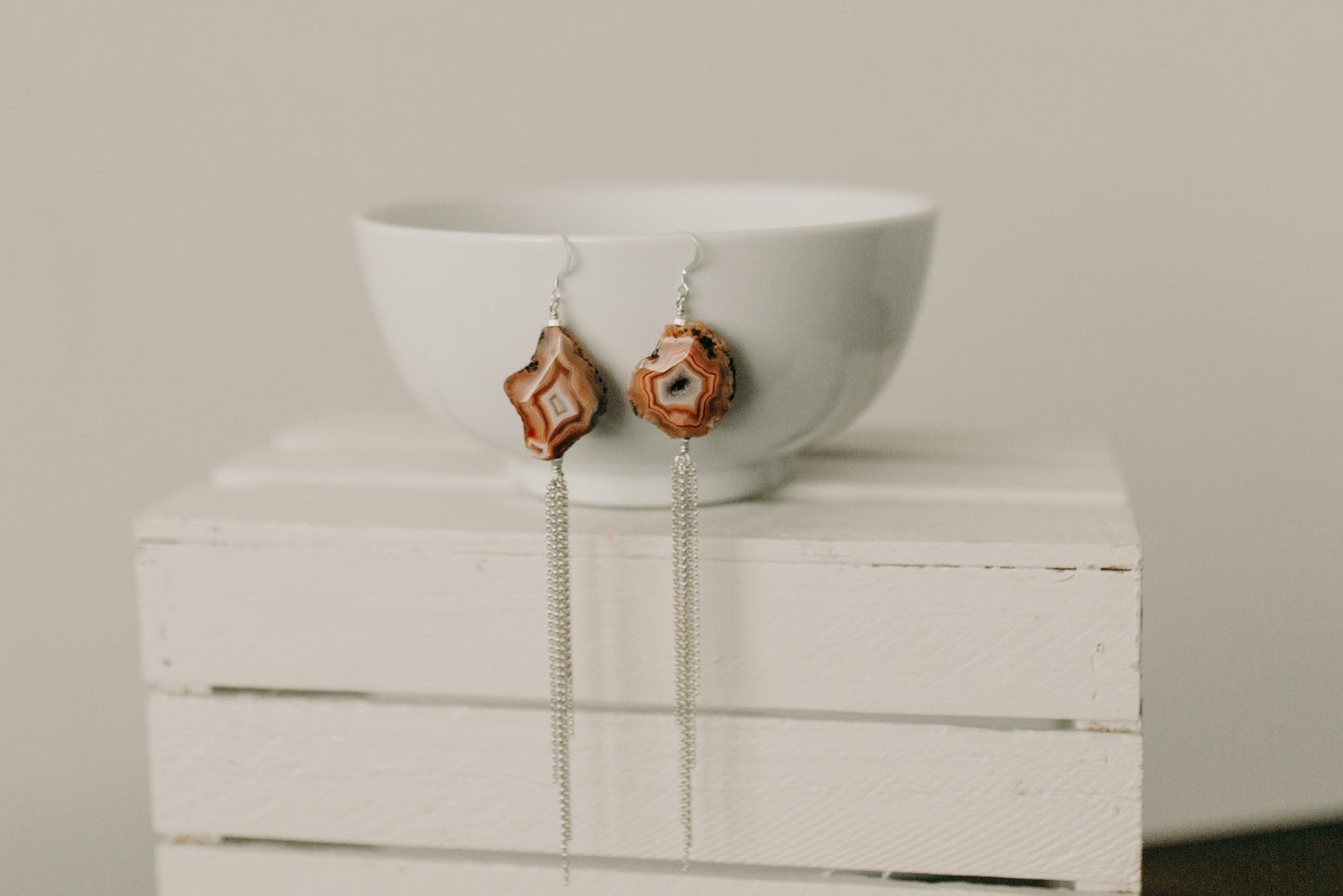 Condor Agate & Sterling Fringe Shoulder Duster Earrings